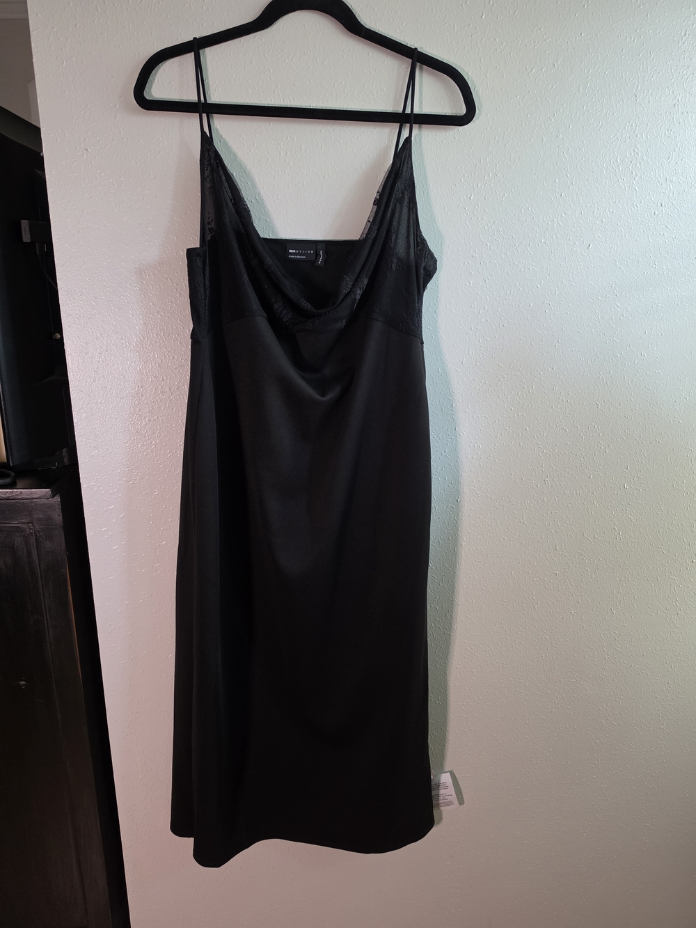 ASOS Black Midi Slip Dress with Lace Trim